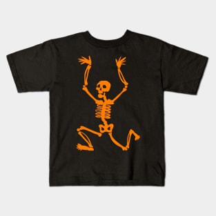 Halloween Running Orange Skeleton Silhouette Kids T-Shirt